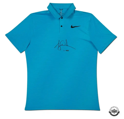 Tiger Woods Autographed Nike Blue Fury Polo Shirt UDA LE 25