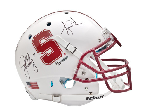 TIGER WOODS & JOHN ELWAY Dual White Stanford Authentic Helmet.