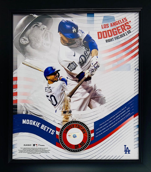 Mookie Betts Signed Dodgers 23.5x29.5 Custom Framed Photo Display with Pair  of Game-Used Batting Gloves (PSA Hologram)