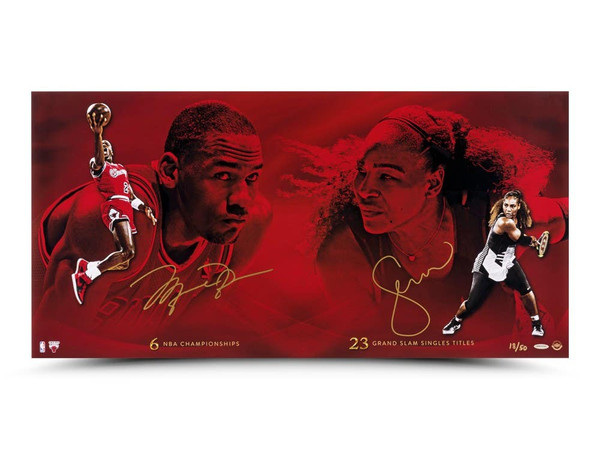 Michael Jordan & Serena Williams Autographed & Inscribed Red & Black Nike Court Flare Air Jordan1 Shoes