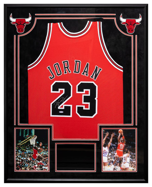 Michael Jordan Signed Bulls 35 x 43 Custom Framed Jersey (UDA COA)