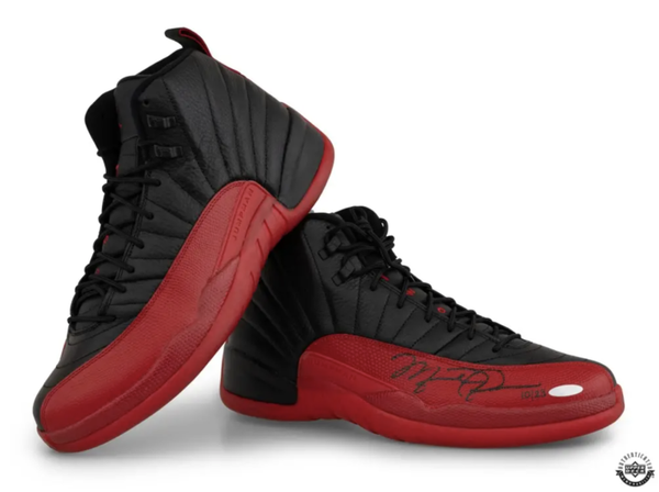 Michael Jordan Autographed Nike Air Jordan 12 Retro Flu Game Shoes 