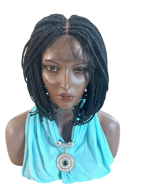 Fully hand braided lace front wig - Short Bob Annie Color #1 in 6"