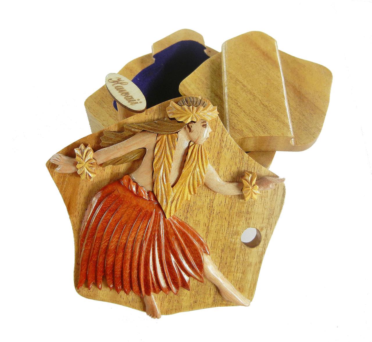 Female Hula Dancer Puzzle Box Aloha Wood Art