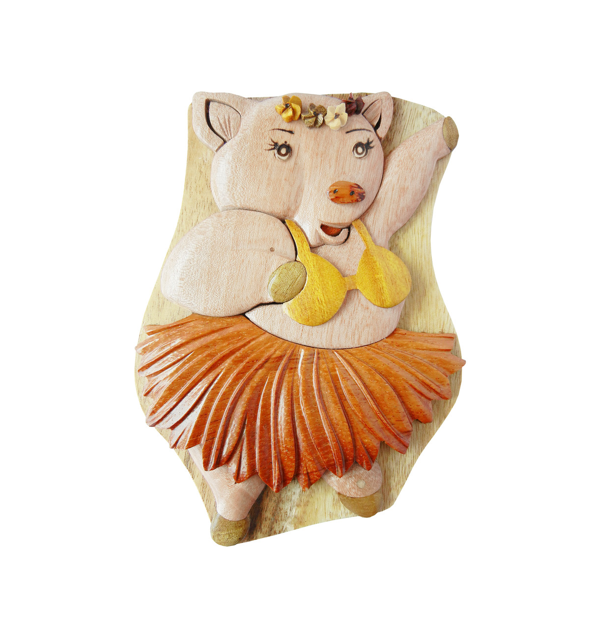 Piggy Hula Dancer Puzzle Box Aloha Wood Art