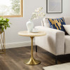 EEI-6746-GLD-TRA Lippa 20" Round Faux Travertine Side Table by Modway