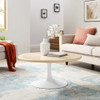 EEI-6749-WHI-TRA Lippa 36" Round Faux Travertine Coffee Table by Modway