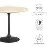 EEI-6750-BLK-TRA Lippa 36" Round Faux Travertine Dining Table by Modway