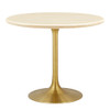 EEI-6752-GLD-TRA Lippa 36" Round Faux Travertine Dining Table by Modway