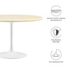 EEI-6754-WHI-TRA Lippa 48" Round Faux Travertine Dining Table by Modway