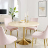 EEI-6756-GLD-TRA Lippa 48" Round Faux Travertine Dining Table by Modway