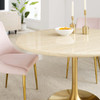 EEI-6756-GLD-TRA Lippa 48" Round Faux Travertine Dining Table by Modway