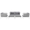 EEI-2621-WHI-GRY-SET Harmony 5 Piece Outdoor Patio Aluminum Sectional Sofa Set by Modway