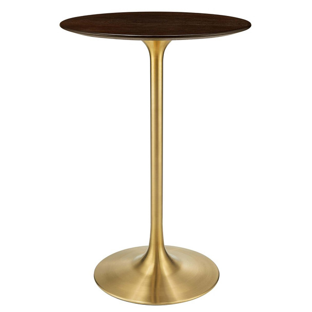 EEI-5529-GLD-CHE Lippa 28" Round Cherry Walnut Wood Bar Table by Modway
