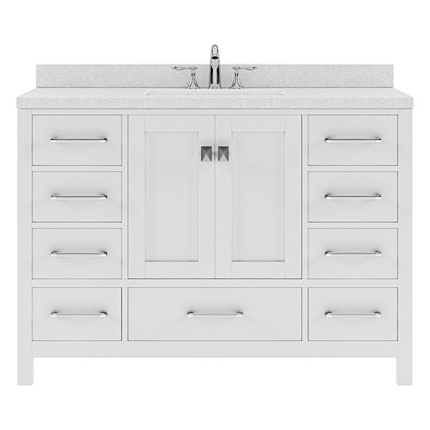 VHG GS-50048-DWQRO-WH-NM Caroline Avenue 48" Single Bath Vanity in White with White Quartz Top and Round Sink
