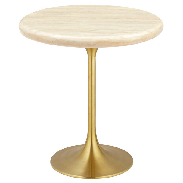 EEI-6746-GLD-TRA Lippa 20" Round Faux Travertine Side Table by Modway