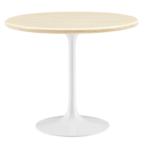 EEI-6748-WHI-TRA Lippa 36" Round Faux Travertine Dining Table by Modway