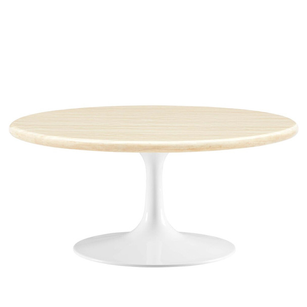 EEI-6749-WHI-TRA Lippa 36" Round Faux Travertine Coffee Table by Modway