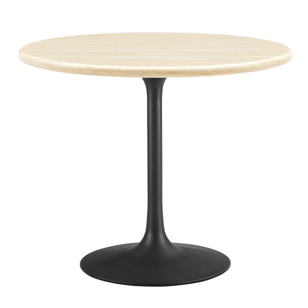 EEI-6750-BLK-TRA Lippa 36" Round Faux Travertine Dining Table by Modway