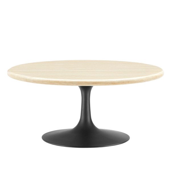 EEI-6751-BLK-TRA Lippa 36" Round Faux Travertine Coffee Table by Modway