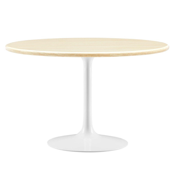 EEI-6754-WHI-TRA Lippa 48" Round Faux Travertine Dining Table by Modway