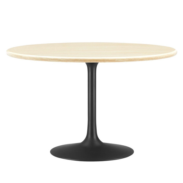 EEI-6755-BLK-TRA Lippa 48" Round Faux Travertine Dining Table by Modway