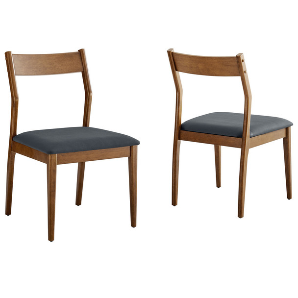 EEI-6917-WAL-BLK Solara Vegan Leather Wood Dining Side Chairs Set of 2 by Modway