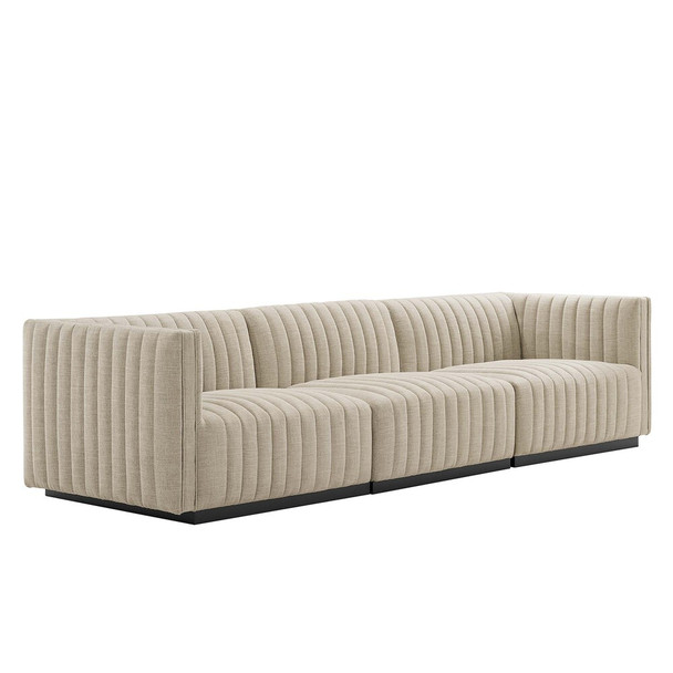 Modway Conjure Channel Tufted Upholstered Fabric Sofa by Modway-EEI-5787-BLK-BEI