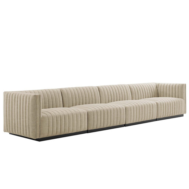 Modway Conjure 4-Piece Channel Tufted Upholstered Fabric Sofa by Modway-EEI-5789-BLK-BEI