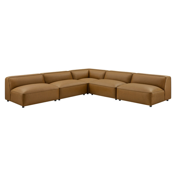 Modway Auren 5-Piece Upholstered Armless L-Shaped Vegan Leather Modular Sofa by Modway-EEI-7133
