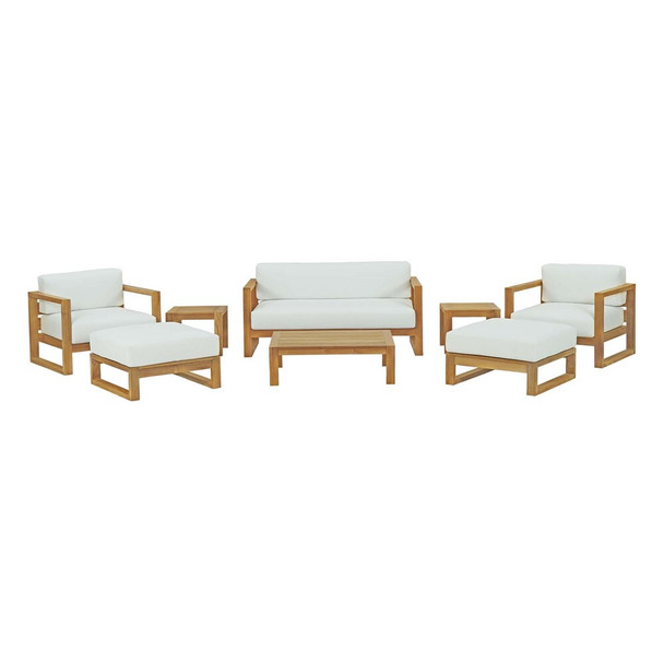 EEI-3117-NAT-WHI-SET Upland 8 Piece Outdoor Patio Teak Set by Modway