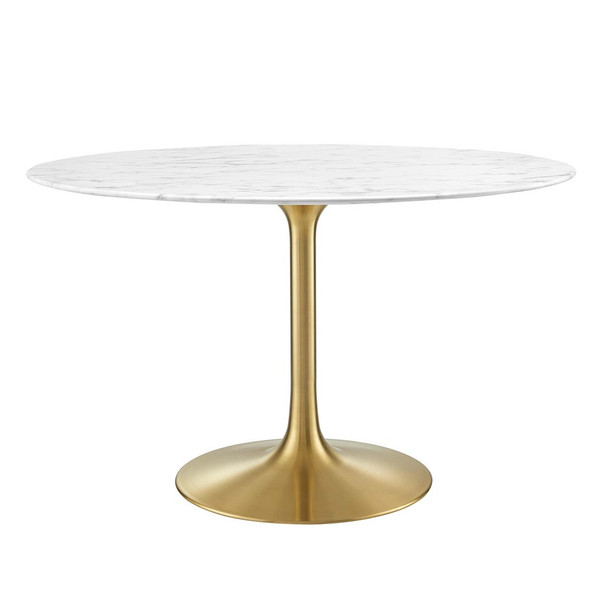 EEI-3232-GLD-WHI Lippa 48" Round Faux Marble Dining Table by Modway