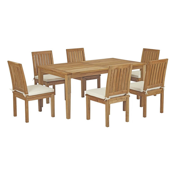 EEI-3294-NAT-WHI-SET Marina 7 Piece Outdoor Patio Teak Dining Set by Modway