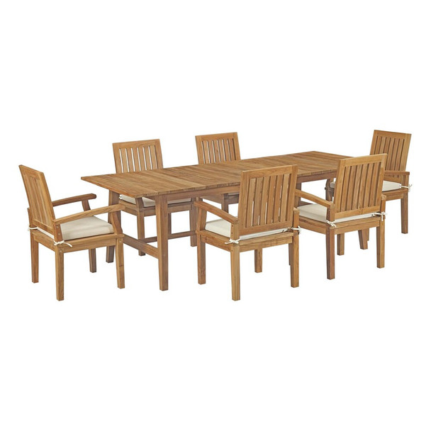 EEI-3308-NAT-WHI-SET Marina 7 Piece Outdoor Patio Teak Dining Set by Modway