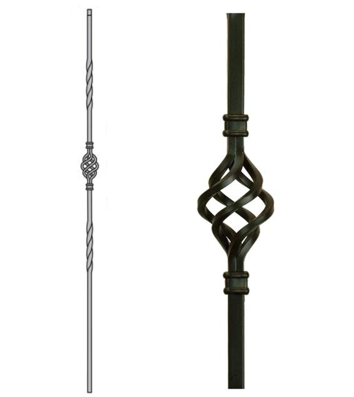 Hollow Single Basket Baluster. 1/2" square x 44" length. This metal baluster looks great with other balusters from the Twist and Basket Series and the Versatile Series. Combine this with Metal Scroll Baluster for an elegant look.