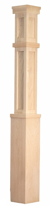 4094 Craftsman Panel Newel Post. commonly found in staircases and refers to the vertical post or column at the bottom of a stairway, often serving as a support for the handrail. Typically associated with the Craftsman or Arts and Crafts style. 6-1/2" square x 55" Craftsman style panel newel post. Solid wood construction (not a hollow box newel).  Available in Red Oak and Primed White Poplar.