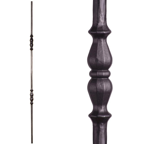 The 2.1.7 Tuscan Round Series Iron Baluster is a durable and elegant choice for your staircase railing system. Featuring two 4-1/2" knuckles and a 9/16" round diameter on the ends, this solid wrought iron baluster seamlessly pairs with other balusters from the Tuscan Round Series, allowing you to create a cohesive and visually appealing design.