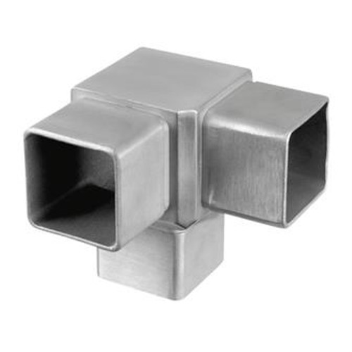 Square Stainless 3-way Corner Fitting. Fits 40mm x 40mm (1-9/16" x 1-9/16") square tubing.