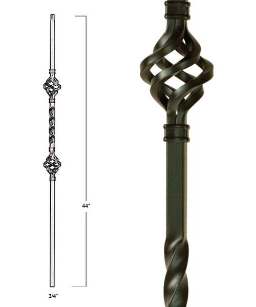 Mega Double Basket Baluster - Hollow. 3/4" square x 44" length.