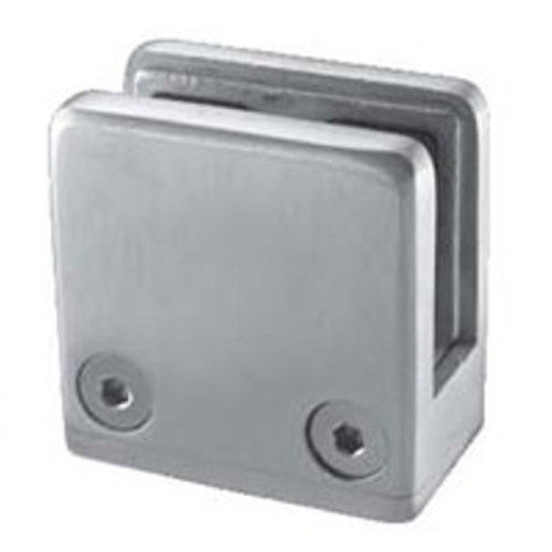 316 Grade Stainless Steel Square Glass Clamp for 1/2" glass. This glass clamp is for attaching glass panels to a flat wall or square newel post. Protective plastic washers are included with removable pin. Clamp is 2-3/64" x 2-3/64".