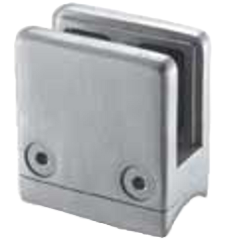 316 Grade Stainless Steel Square Glass Clamp for 1/2" glass. This glass clamp is for attaching glass panels to our 1.66" newel post. Protective plastic washers are included with removable pin. Clamp is 2-9/32" x 2-3/64".