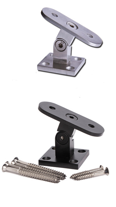 Modern Handrail Support Bracket for top of wood newel post. These handrail supports look great with our contemporary wood newel posts and 6084 modern handrail. Base = 1-1/2" square. Height = 1-3/4". Available in Satin Black or Stainless Steel (304 Grade).