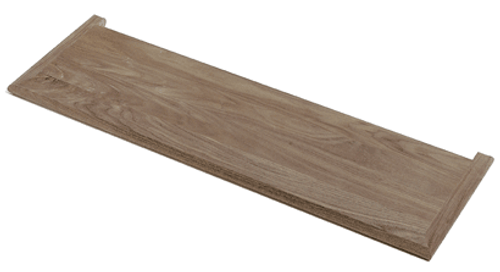 8070 Double Miter Return Bullnose Tread - 1" x 11-1/2" deep solid bullnose tread with miter returns on both ends attached. Available in lengths from 36" to 72". Please note that the picture shows Walnut, but you can choose your preferred wood species. If you need a tread to be a specific width, please order the next size up and indicate the exact width needed (excluding returns) in the "customer comment" section of the final order page or contact us at (855) 784-3270 to place your order.