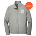 UKC embroidered soft shell jacket in grey showing water-resistant ripstop texture and Judge embroidery