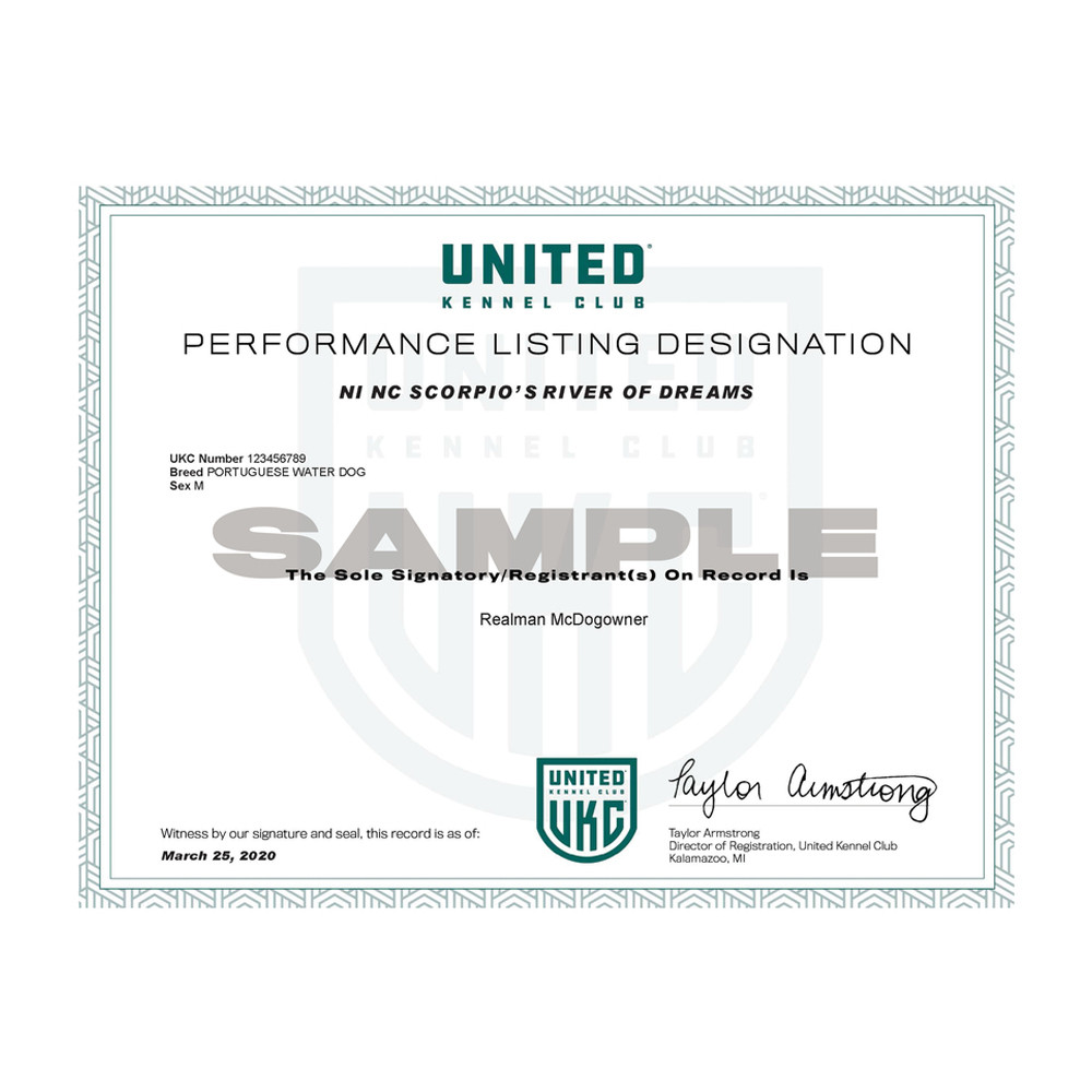 Performance Listing Certificate