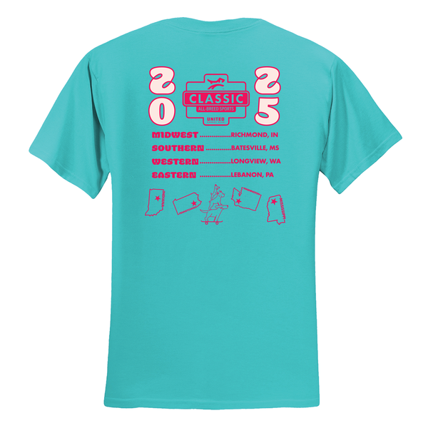 Show your UKC pride with the 2025 Classics Event T-Shirt! Featuring a striking graphic of key event locations on the front and back. Available for preorder.