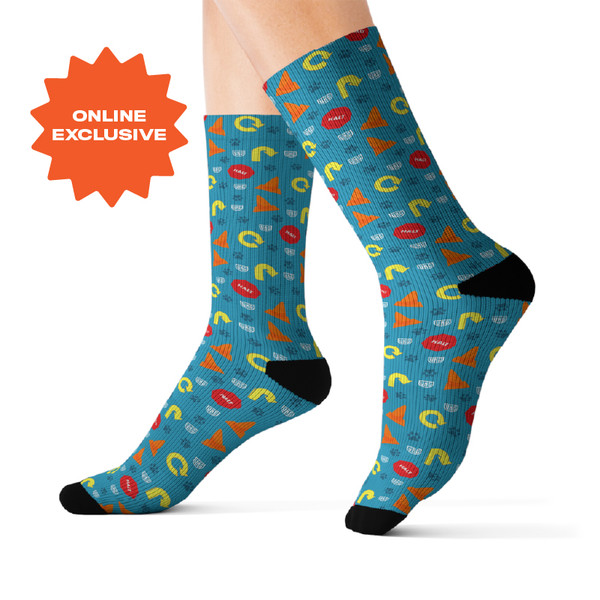 UKC Rally patterned crew socks featuring Rally course icons and arrows UKC Rally patterned crew socks featuring Rally course icons and arrows