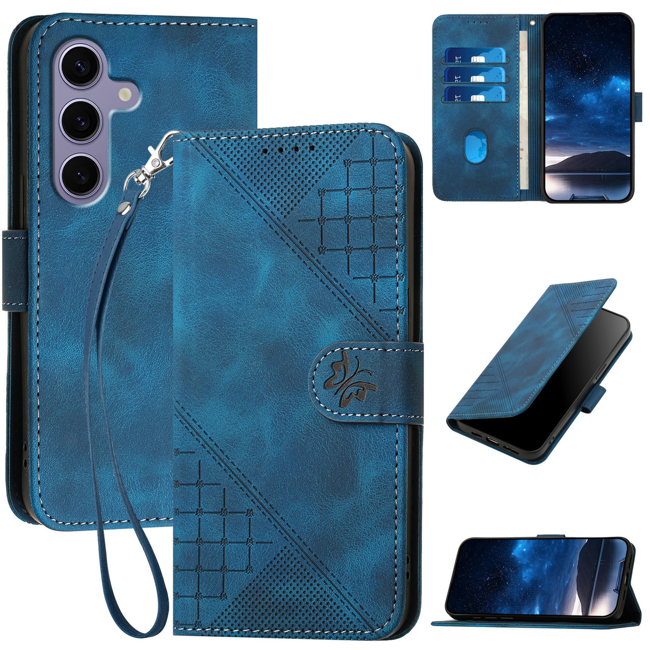 Samsung Galaxy S25 5G YX0080 Grid Butterfly Embossed Pattern Flip