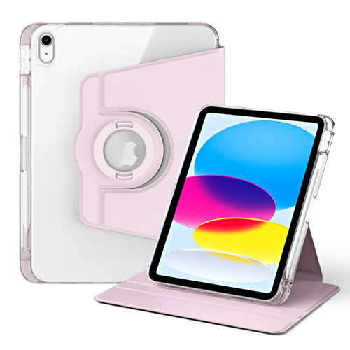 iPad 10th Gen 10.9 2022 360 Rotation Detachable Clear Acrylic Leather Tablet Case - Pink