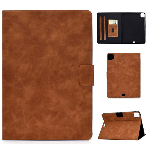 iPad Air 2022 10.9 Cowhide Texture Leather Smart Tablet Case - Brown